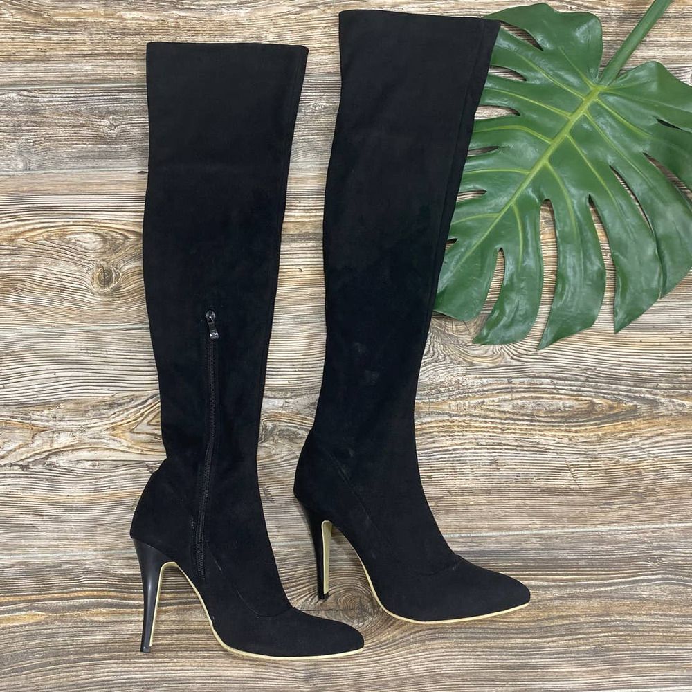 Shoe'N tale black thigh high pointed toe heels